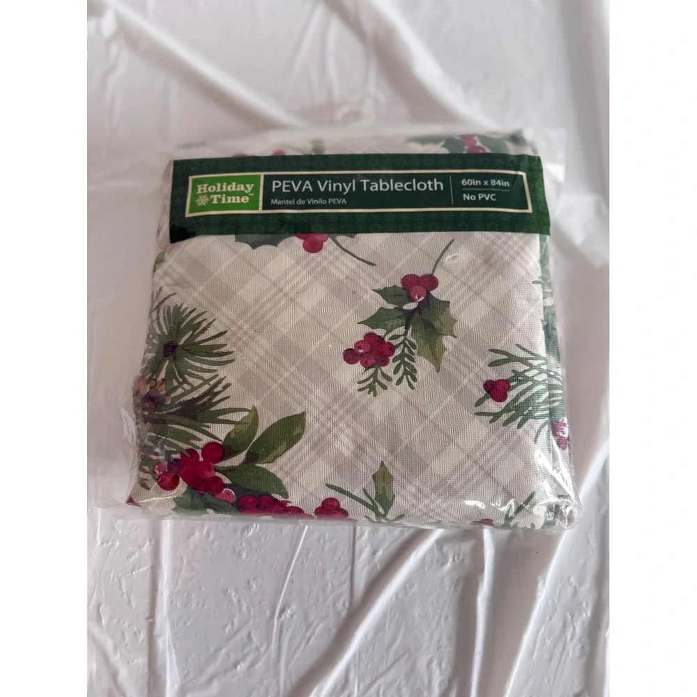 Holiday Time Christmas Poinsettia PEVA Vinyl Tablecloth Oblong 60x84 PVC Free